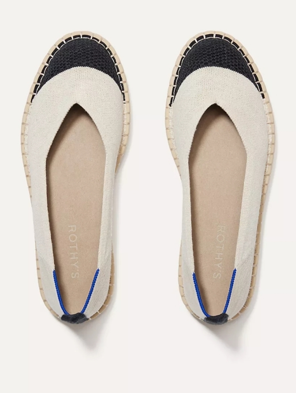 Rothy's The Espadrille Flats White Beige Black Knit Washable Summer Shoe Size 11